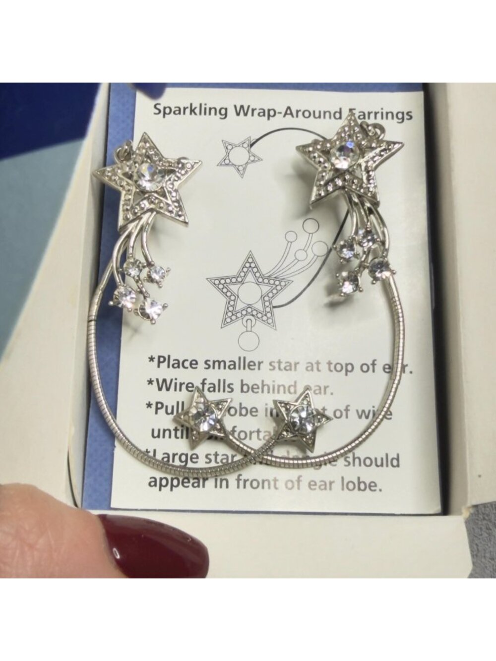 2002 Avon Sparkling Wrap Around Shooting Star Earrings Rhinestone Ear Cuff NOS - Picture 12 of 14